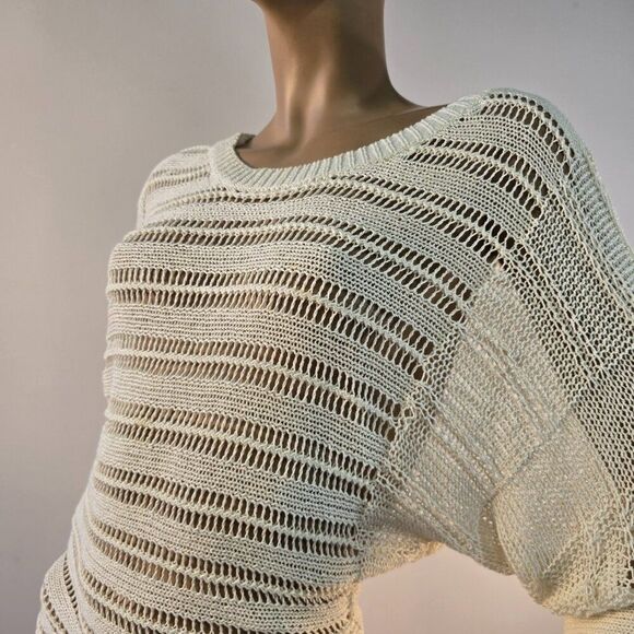 Cable And Gauge Women Boho Top Sz S/M Dolman Sleeve Crochet Open Knit Pullover - Picture 9 of 9